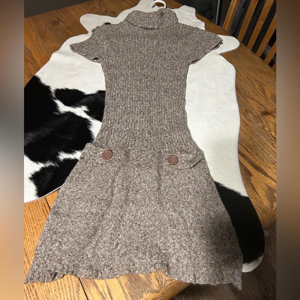 Sweater dress tan w/buttons and cowl neck